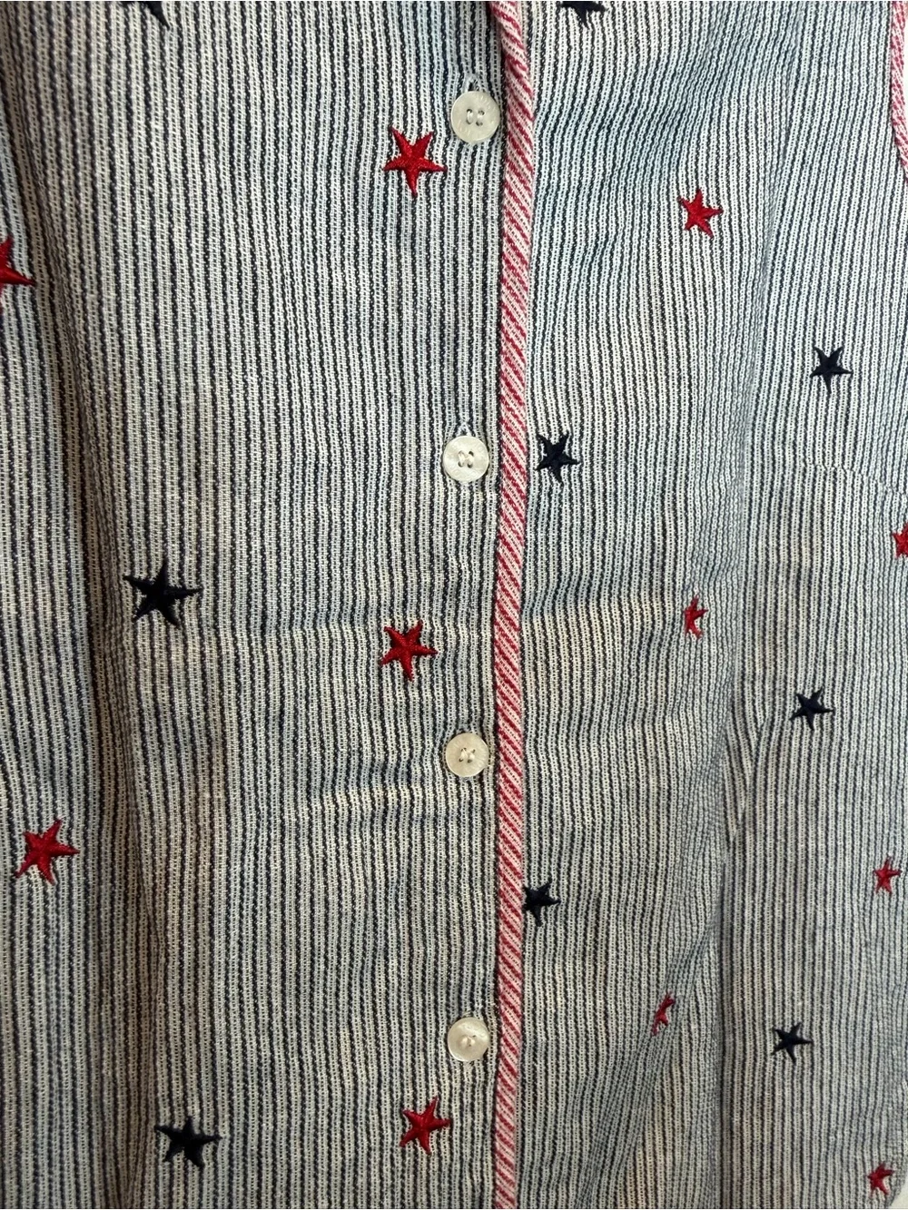Blue-White Striped Tank with Star Embroidery -Vintage 4th of July Shirt - Picture 4 of 13